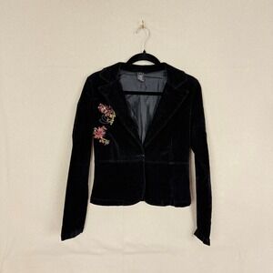 Vintage Women's Black Corduroy Embroidered Sequin Blazer Jacket Small